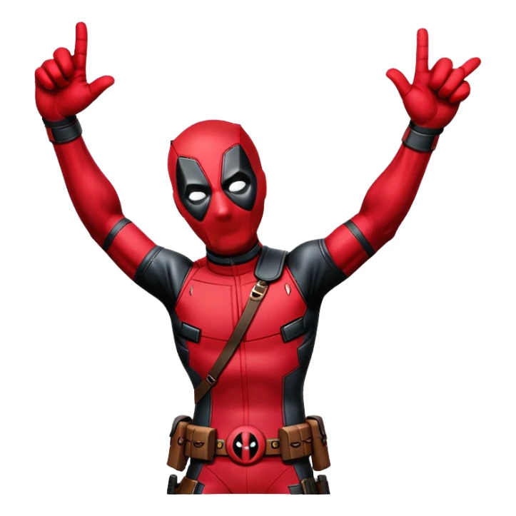 Deadpool with hand up and two finger winner sticker