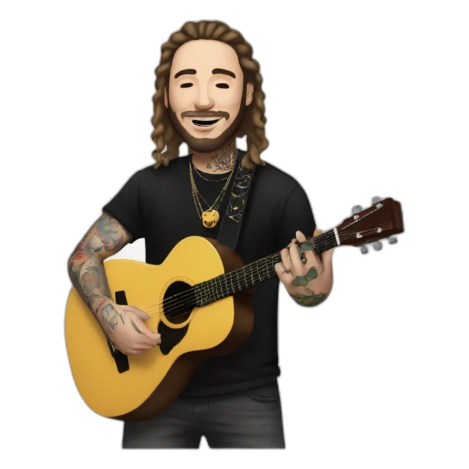 post malone with face tattoos and a guitar sticker