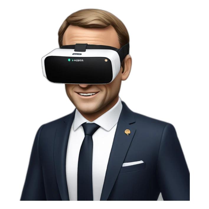 President Macron with oculus quest white sticker
