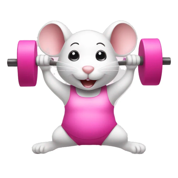 Cute white mouse doing pilates with pink weights sticker