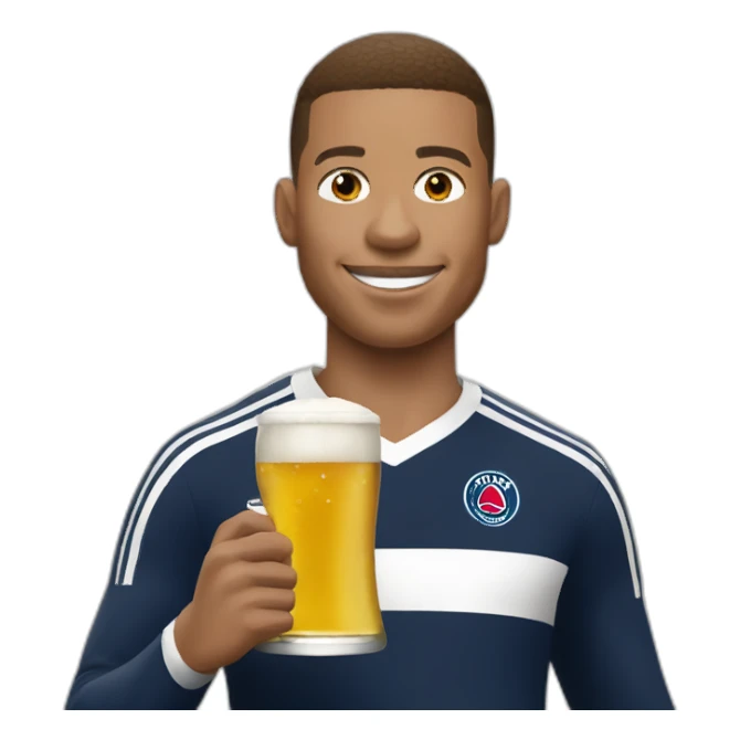 Kilian Mbappé with a beer sticker