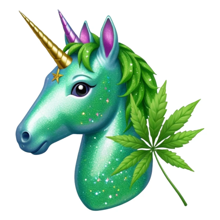  a Glitter unicorn with a Weed leaf sticker