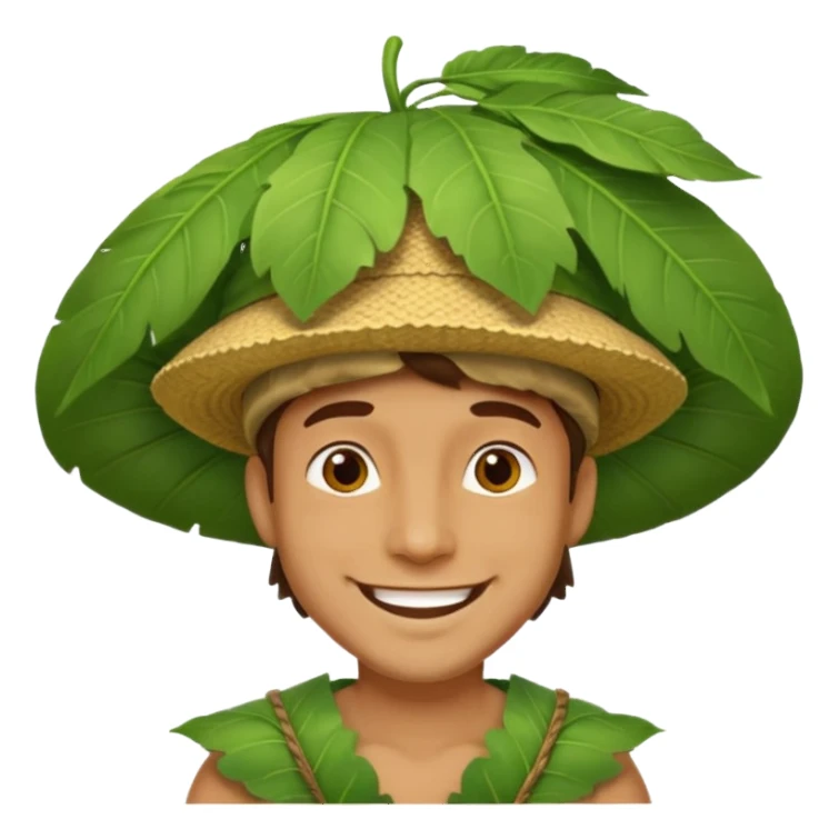 an man wearing a large leaf hat sticker