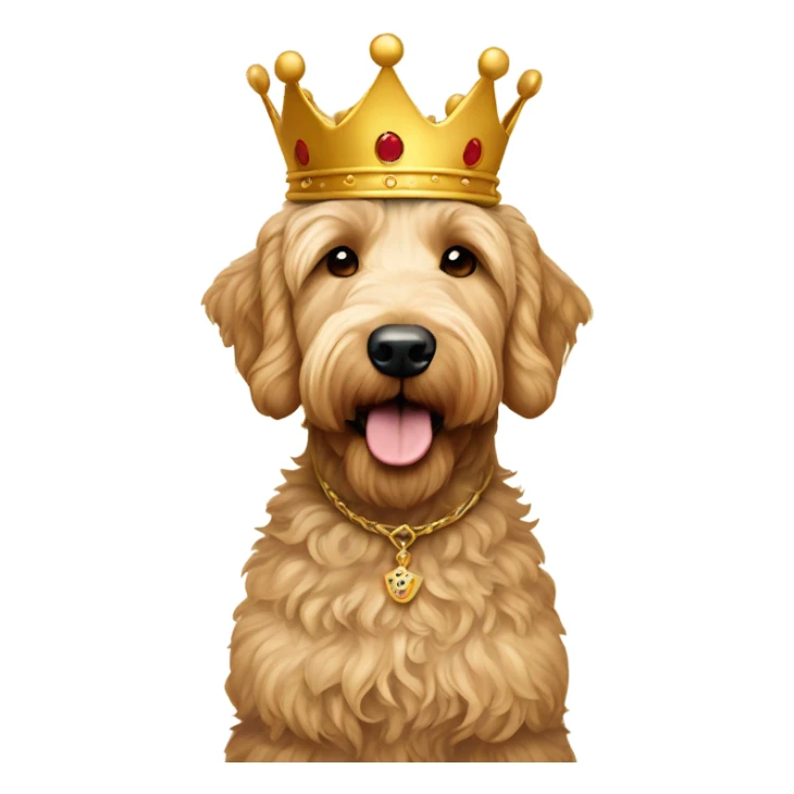 Goldendoodle with a crown sticker