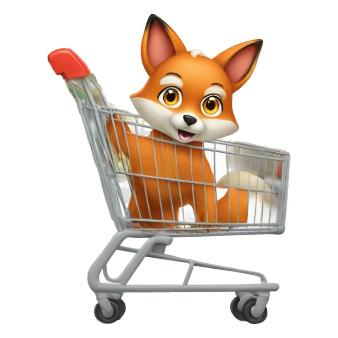 cute fox with trolley supermarket sticker