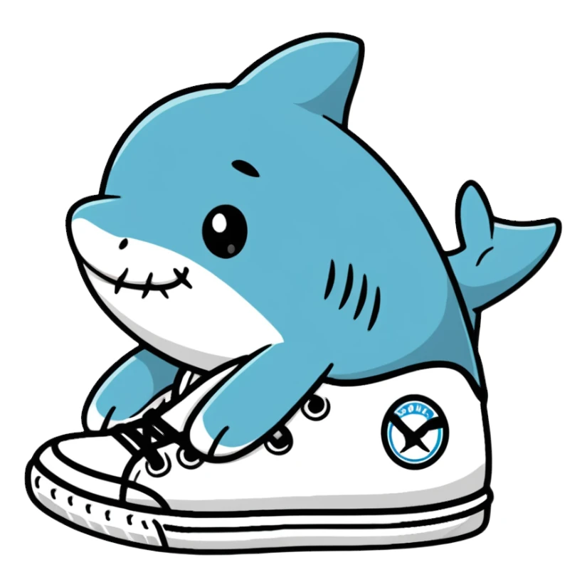 shark wearing sneakers, playful sticker