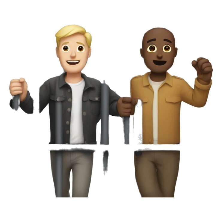 Two men holding hands between bars sticker