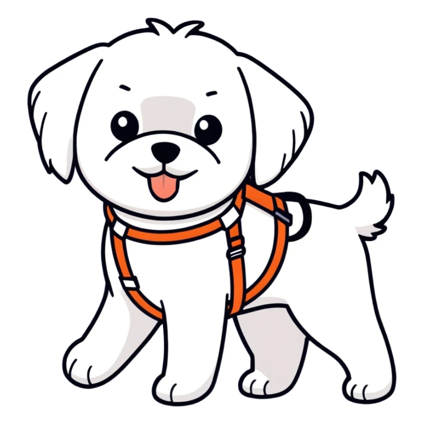 Maltese dog guiding a blind person with a guide harness  sticker