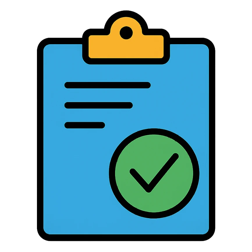 blue exam icon with a checkmark sticker