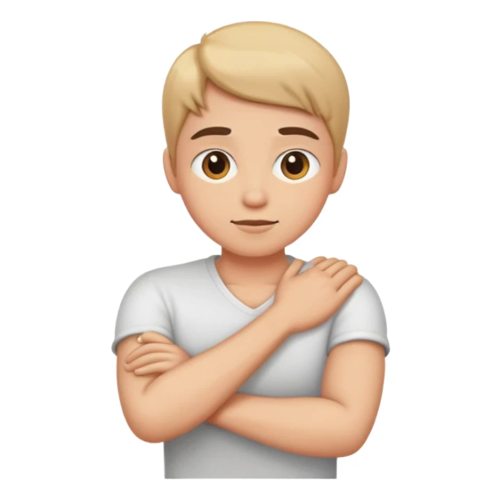 Arms crossed and holding neck sticker