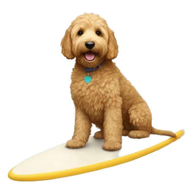 golden doodle on a surfboard sticker