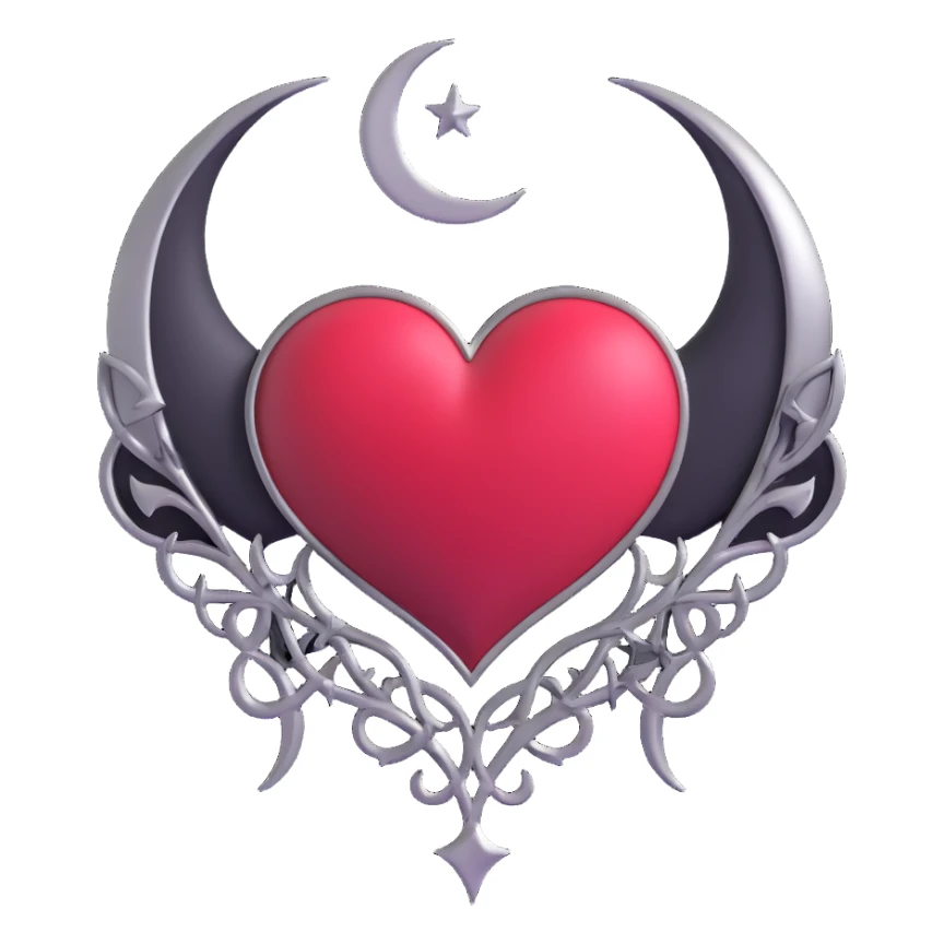 gothic heart with a silver crescent moon sticker