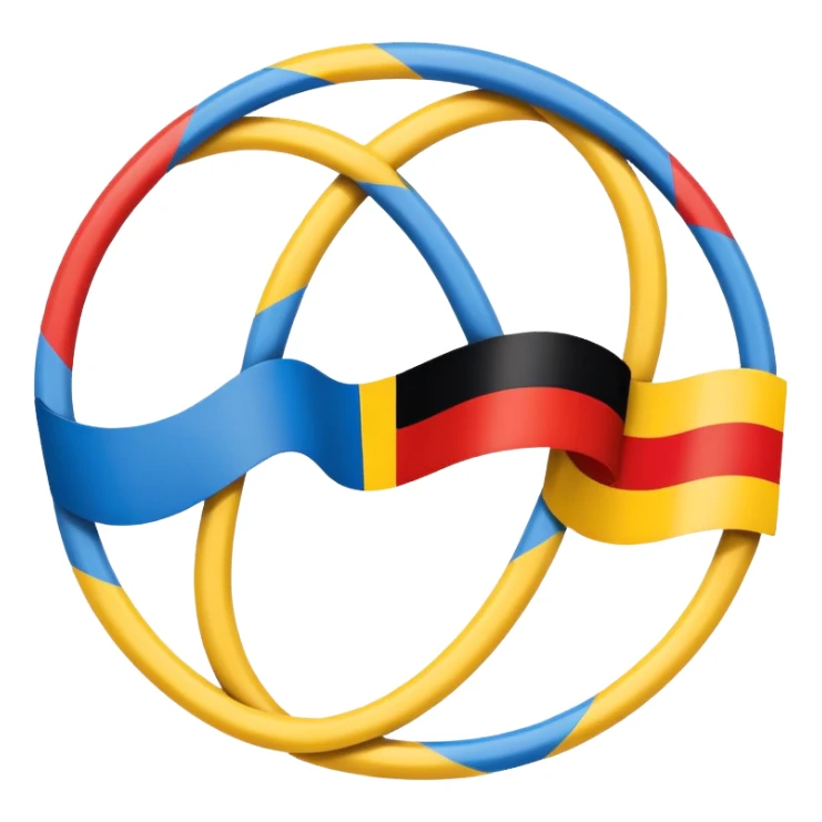 Integration symbol with German and Ukrainian flags connecting sticker