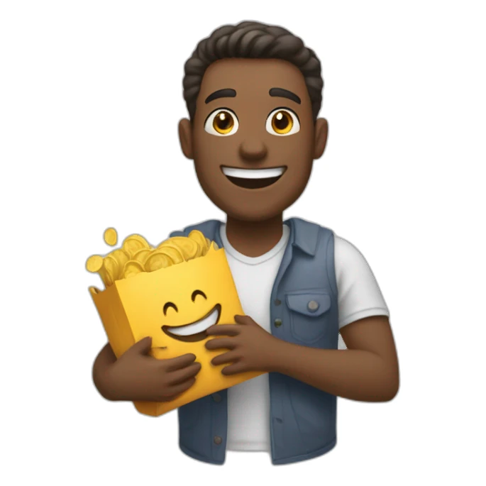 a joyful guy makes a purchase sticker