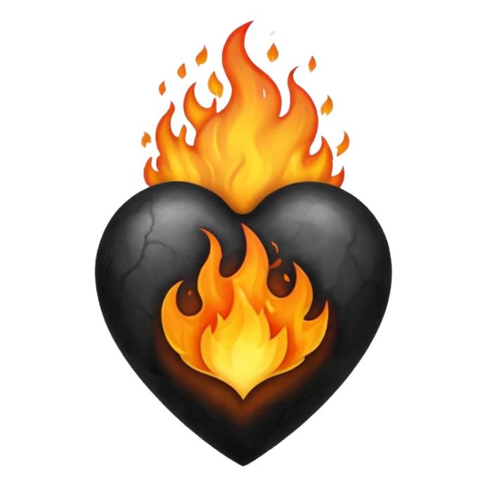 Black heart on fire sticker