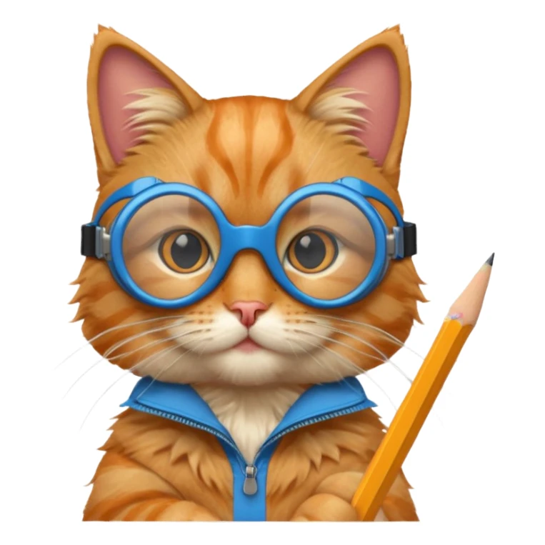 cat with pencil with blue goggles sticker