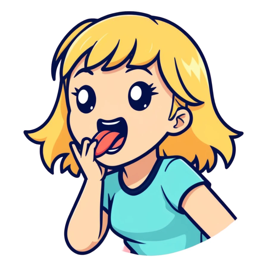Blond girl shaking tounge sticker