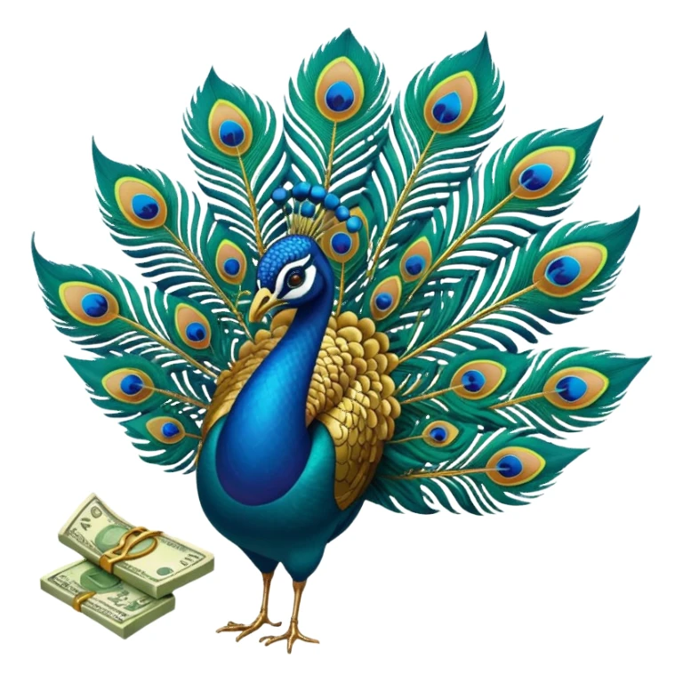 Peacock feather and money sticker