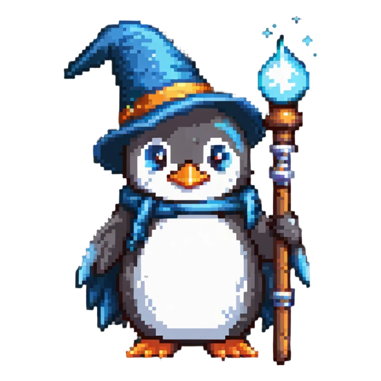 penguin wizard with magic staff sticker