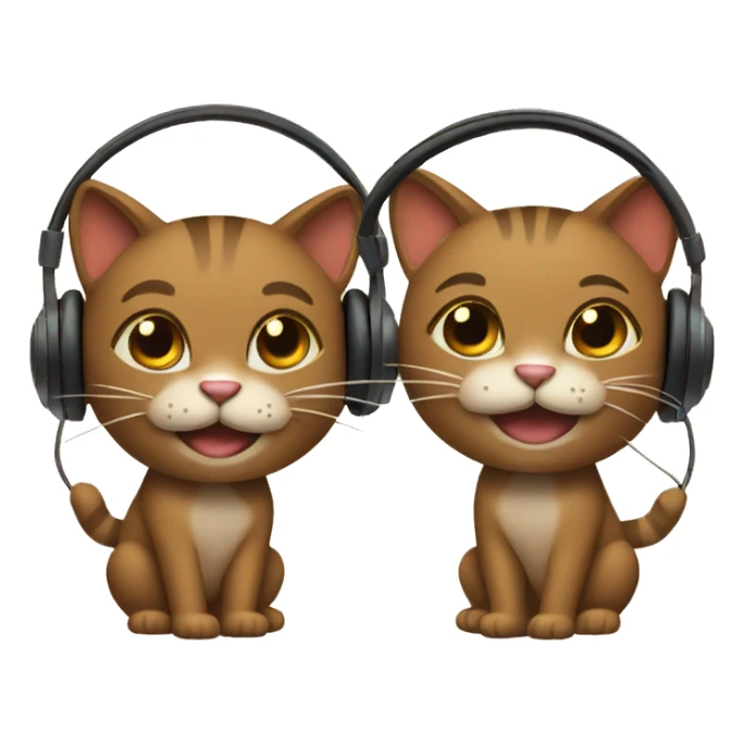 2 brown cool cats both smiling with headphones sticker