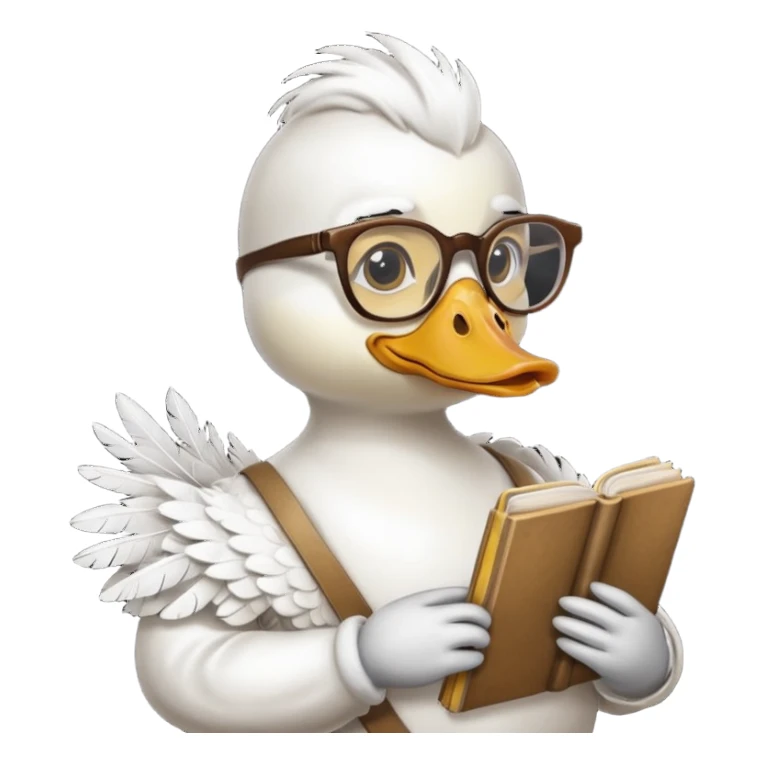 white duck holding book wearing glasses sticker