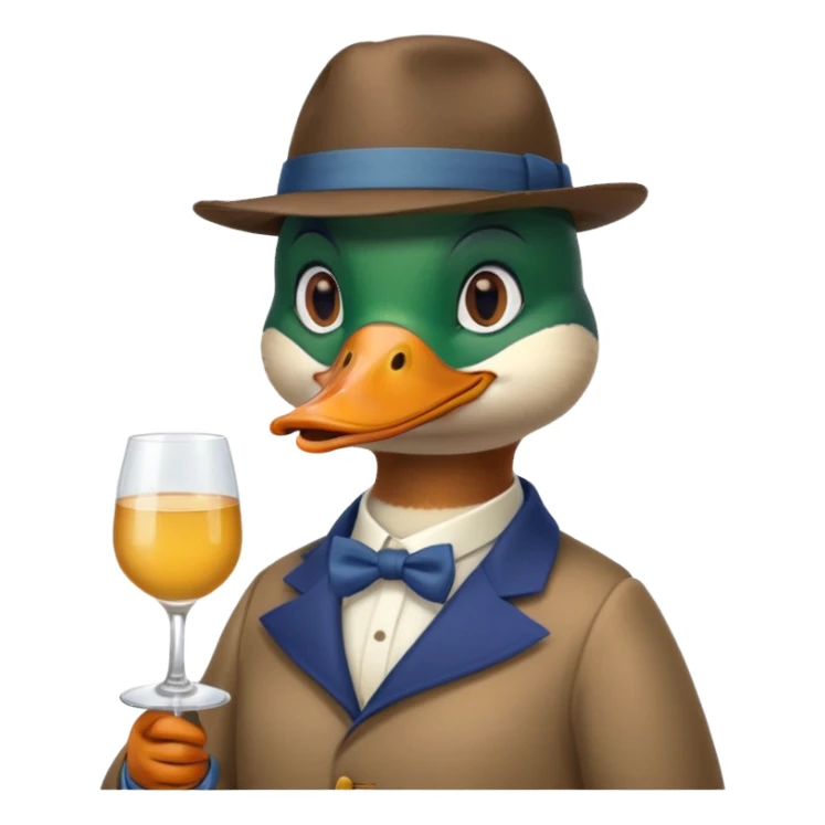 Create a mallard which has a hat and a glass
 sticker