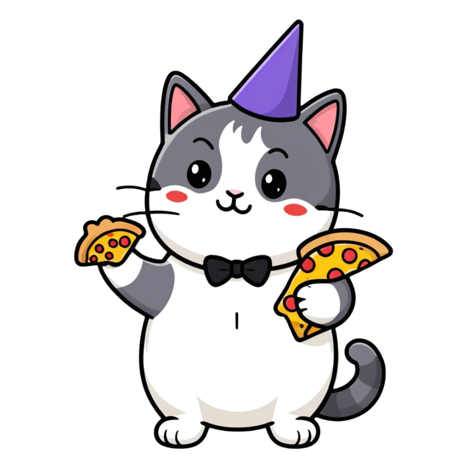 Tuxedo cat pizza party sticker