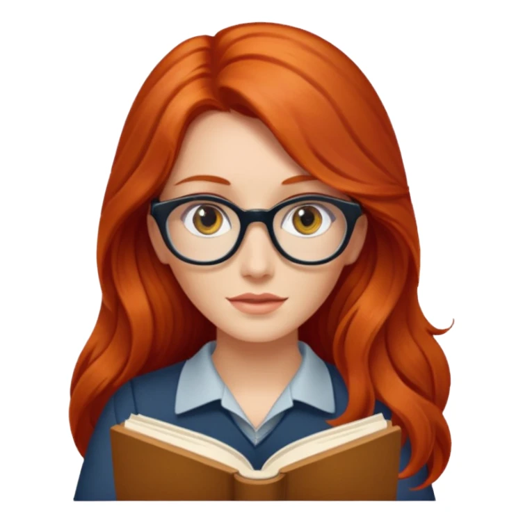long red haired women with book with optical  sticker