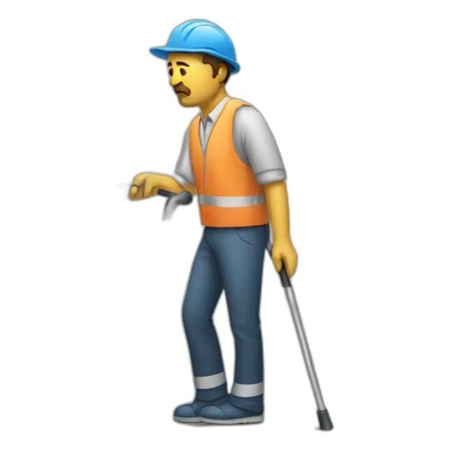 A sad worker on crutches sticker