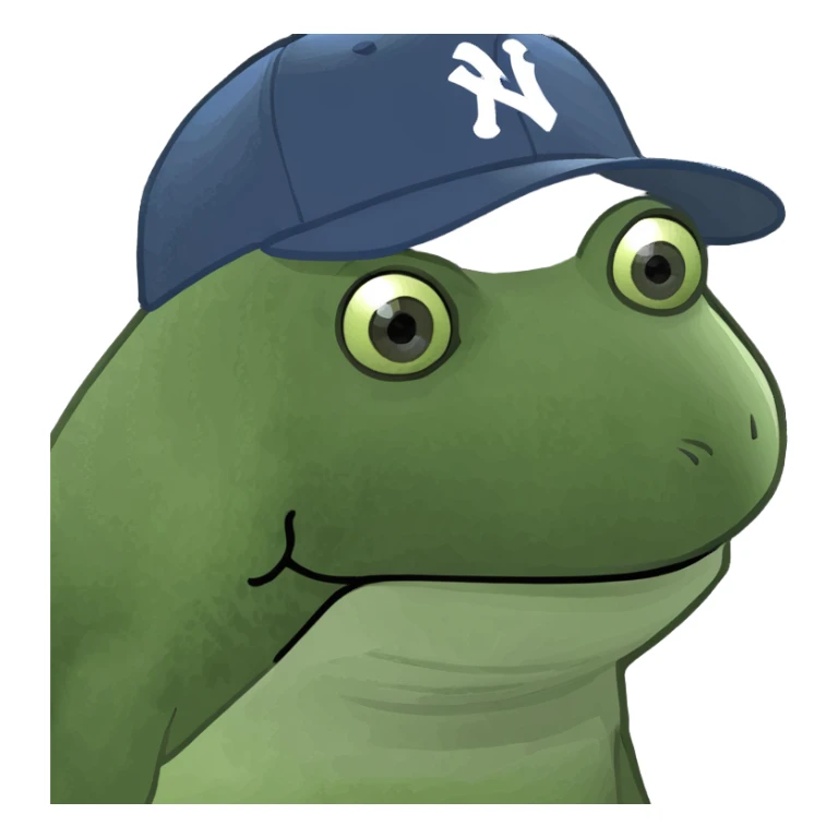 Tiny tropic frog wearing a baseball cap sticker