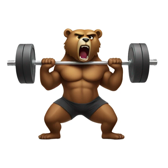 Angry bear lifting weights with barbell sticker