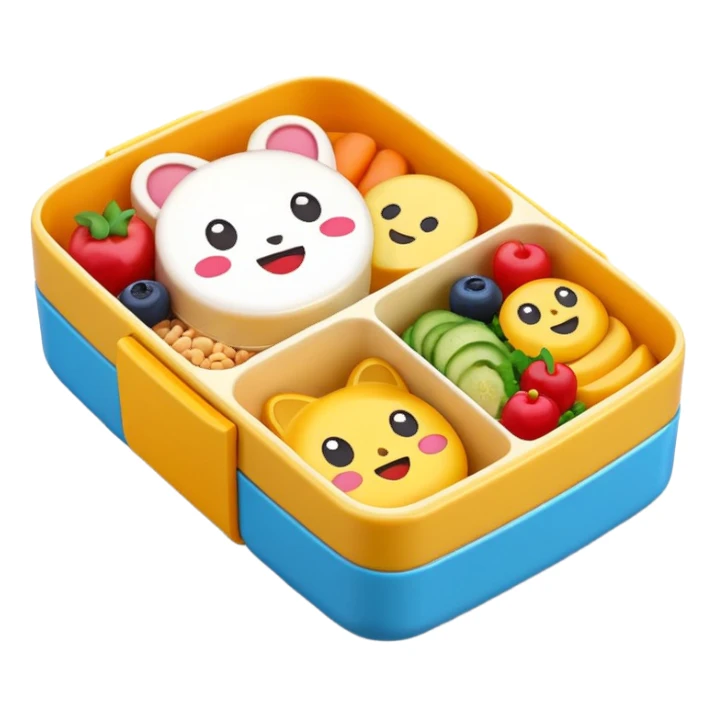 mini bento box, compact lunch, cute emoji sticker