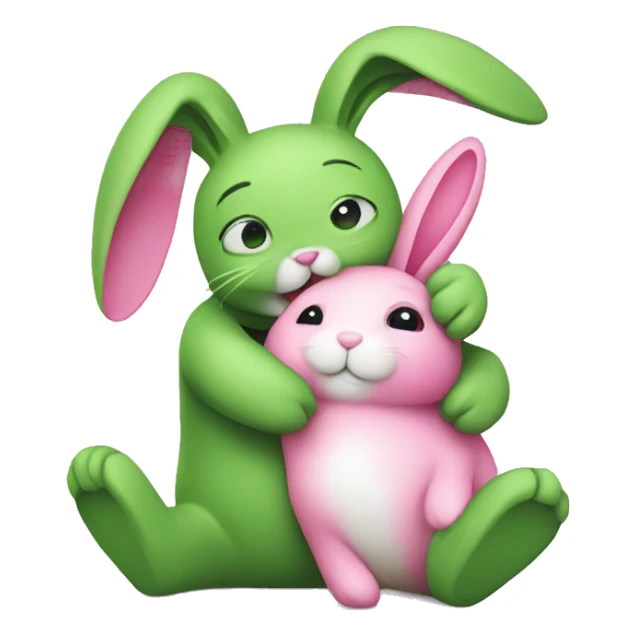 Green bunny hugging pink bunny sticker