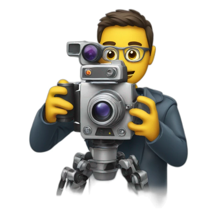 robot director holding a film camera sticker