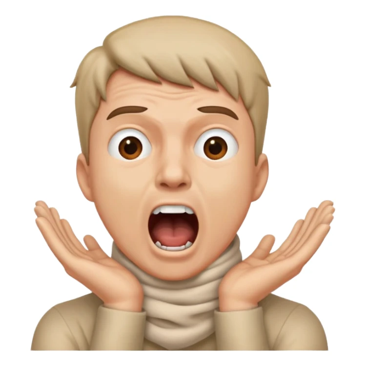 Man with hands wrapped around his throat front view while screaming sticker