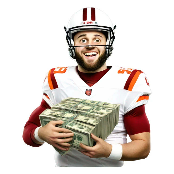 Baker mayfield holding money sticker