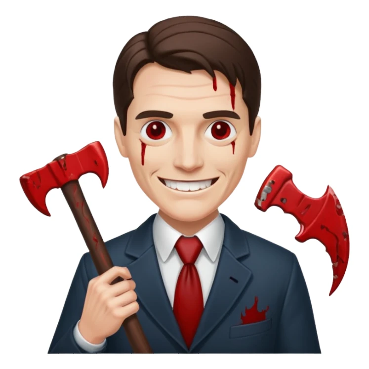 Patrick Bateman holding an axe smiling like a maniac sticker