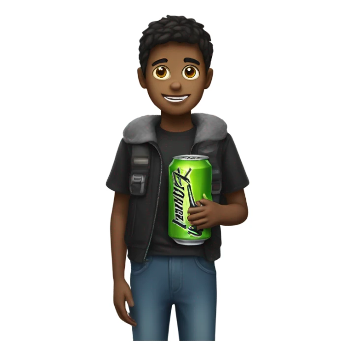 Boy with a monster drink sticker