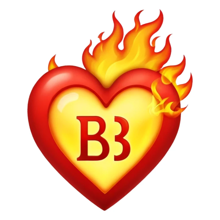 Burning heart with letters B sticker