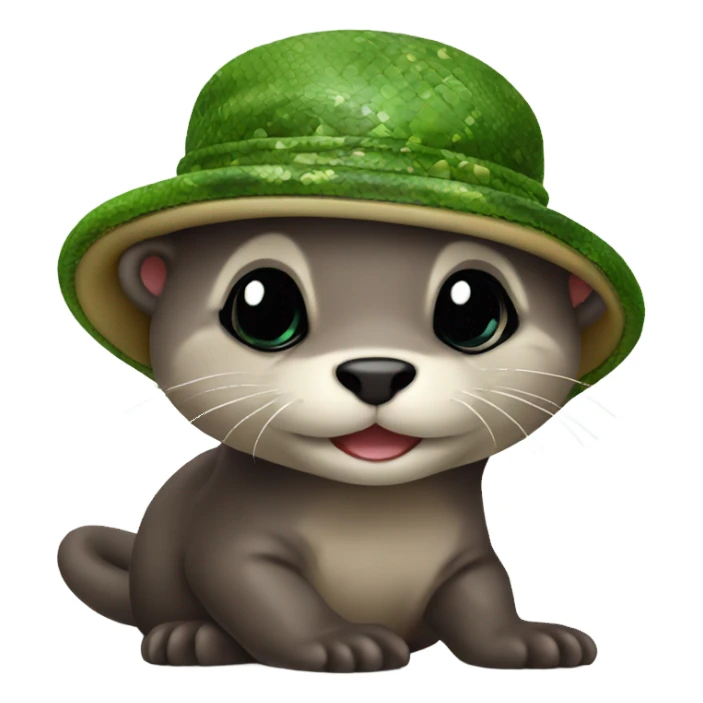 Baby otter wearing a snake hat sticker