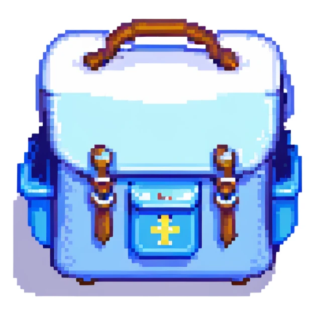 blue bag, pixel art style, small and clear sticker