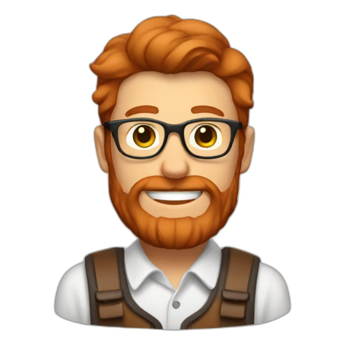 Red smooth haired man with beard and glasses making a saddle sticker