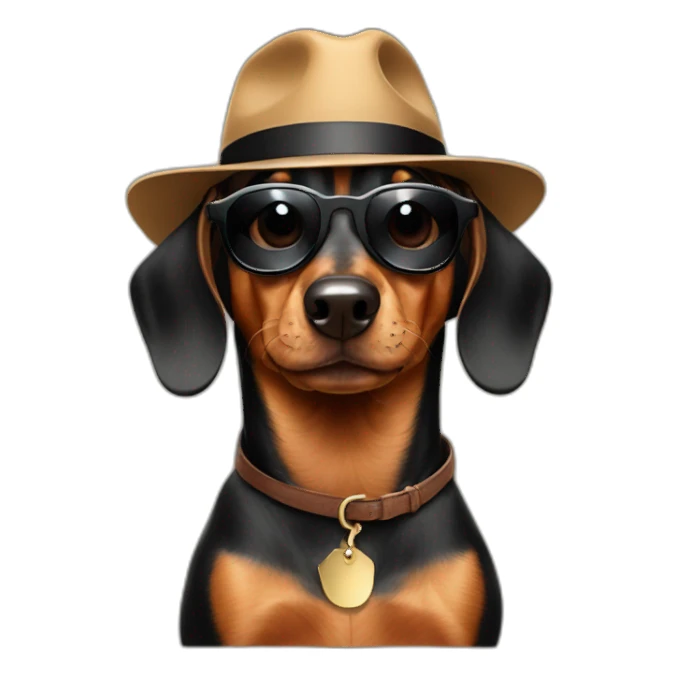 Dachshund with sunglasses and a fedora sticker