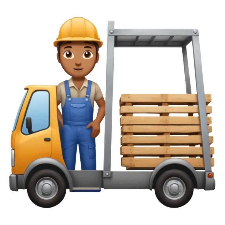Worker with pallet in truck, import. sticker