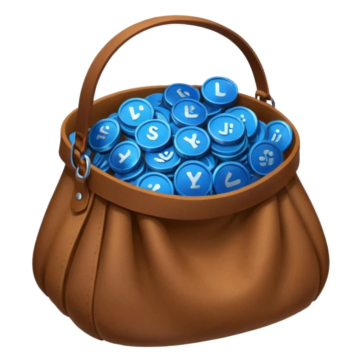 blue coins inside a brown bag  sticker
