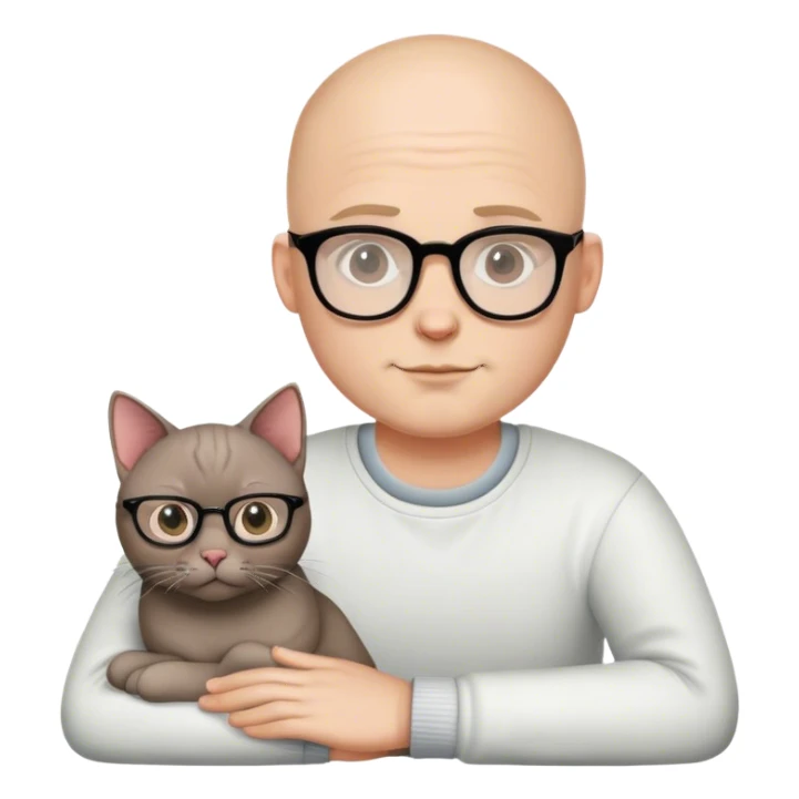 bald IT guy sitting with cat in glasses sticker