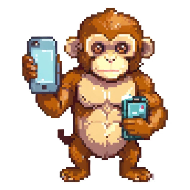 muscle monkey playing cellphone sticker