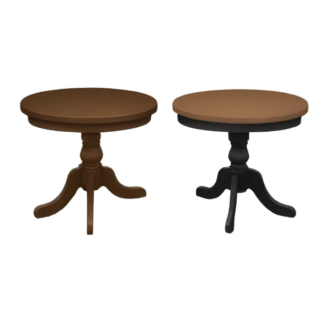 2 tables, 1 black and another brown sticker