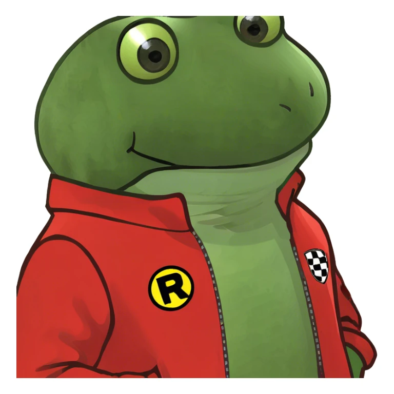 wearing a red racing car jacket sticker