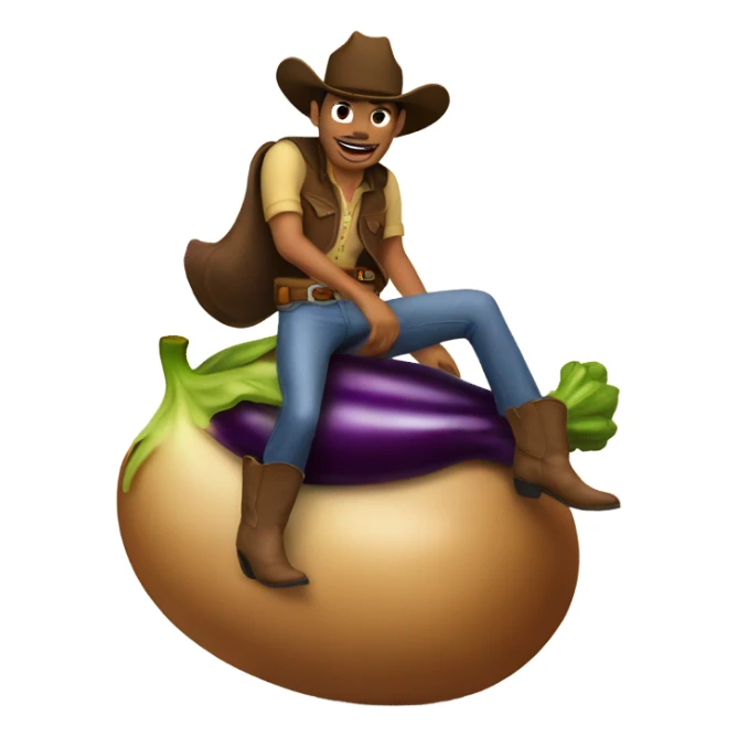 A cowboy riding an eggplant sticker